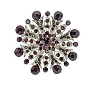 Purple flower large crystal brooch pin with round purple sparkling crystals  NEW